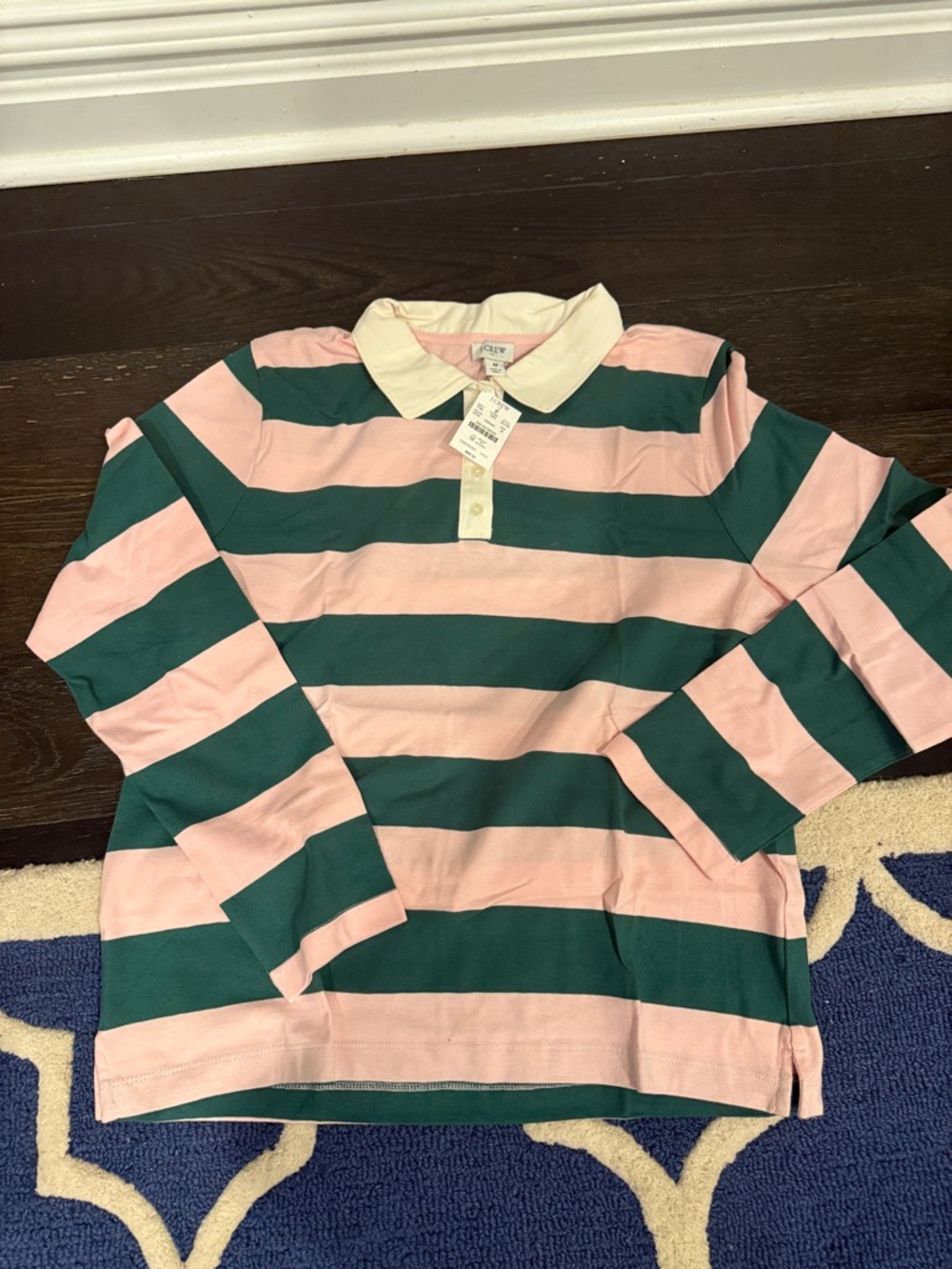 Striped Rugby Polo in Pink and Forest Green